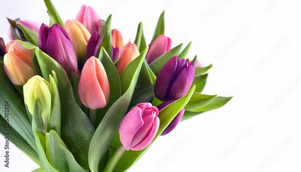 Obraz premium Elegant and Vibrant Tulip Bouquet for March 8 Women’s Day. Symbol of Spring Beauty, Perfect for Gifts, Festive Home Decorations, Greeting Cards, and Inspiring Seasonal Photography Ideas