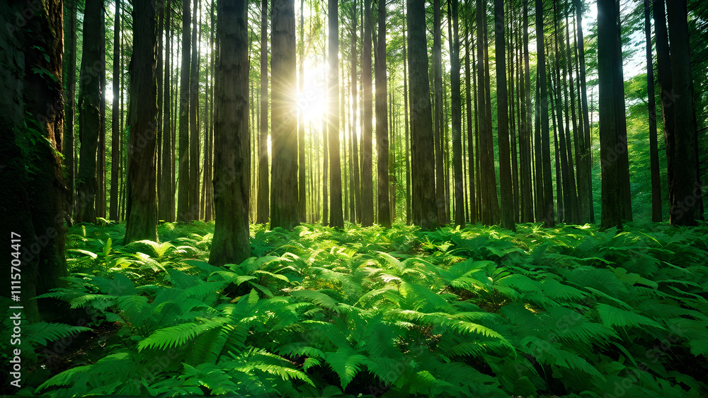 Fototapeta premium sun rays through the forest