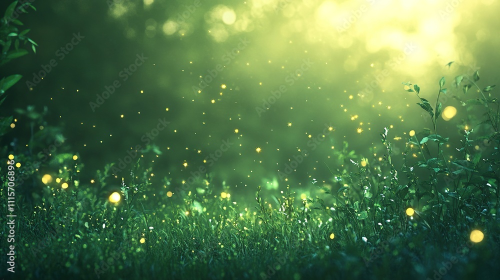 A serene, illuminated forest scene with glowing fireflies and lush greenery. A serene, illuminated forest scene with glowing fireflies and lush greenery.