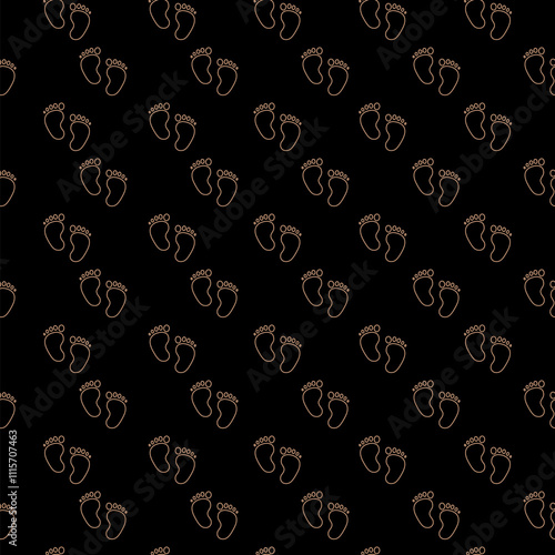 Baby feet icon seamless pattern isolated on black background