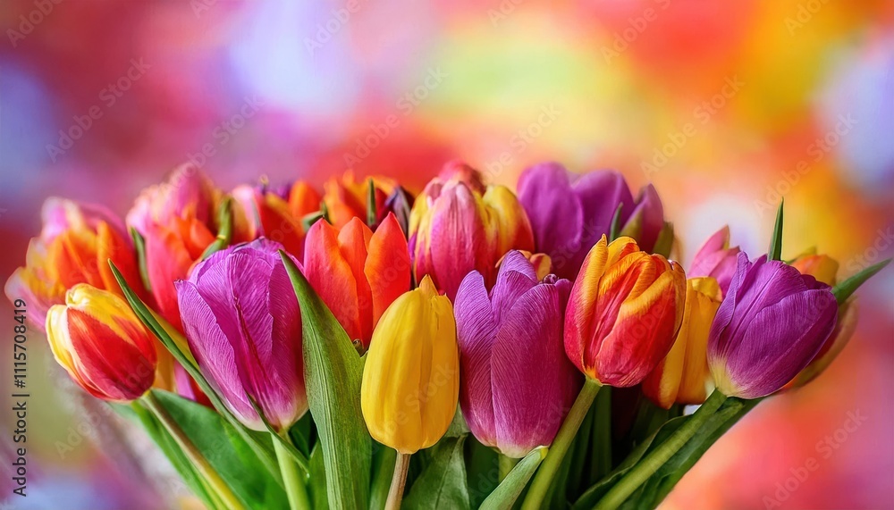 Vibrant Spring Bouquet of Pink and Yellow Tulips with Colorful Abstract Background, Perfect for International Women’s Day, March 8 Celebrations, Seasonal Greetings, and Floral Themed Designs Vibrant Spring Bouquet of Pink and Yellow Tulips with Colorful Abstract Background, Perfect for International Women’s Day, March 8 Celebrations, Seasonal Greetings, and Floral Themed Designs