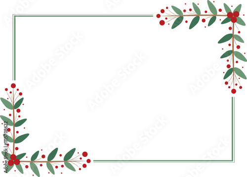 Rectangular Frame With Beautiful Red Cherry And Green Leaves