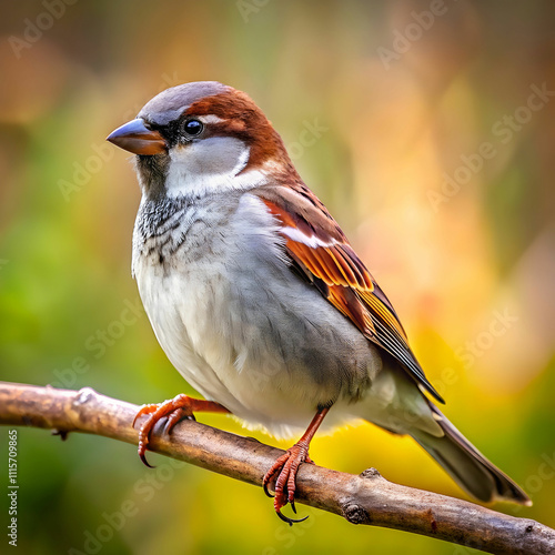 beautiful shot of a sparrow bird resting on the branch photo