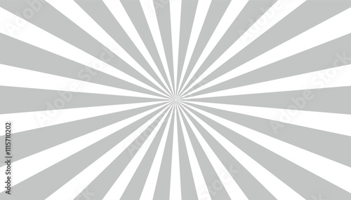 Gray background with white sun ray. Pattern of starburst. Abstract texture with flash. sunbeams