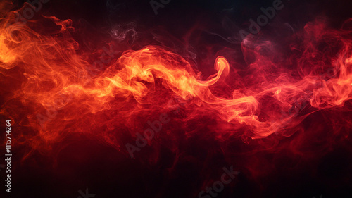 Vivid red and orange smoke twisting dramatically against a dark canvas, capturing an energetic and intense atmosphere