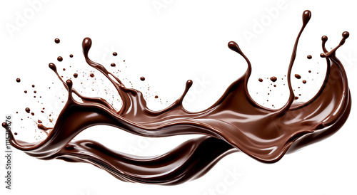 Dynamic splash of rich, creamy chocolate in mid-air against a white background