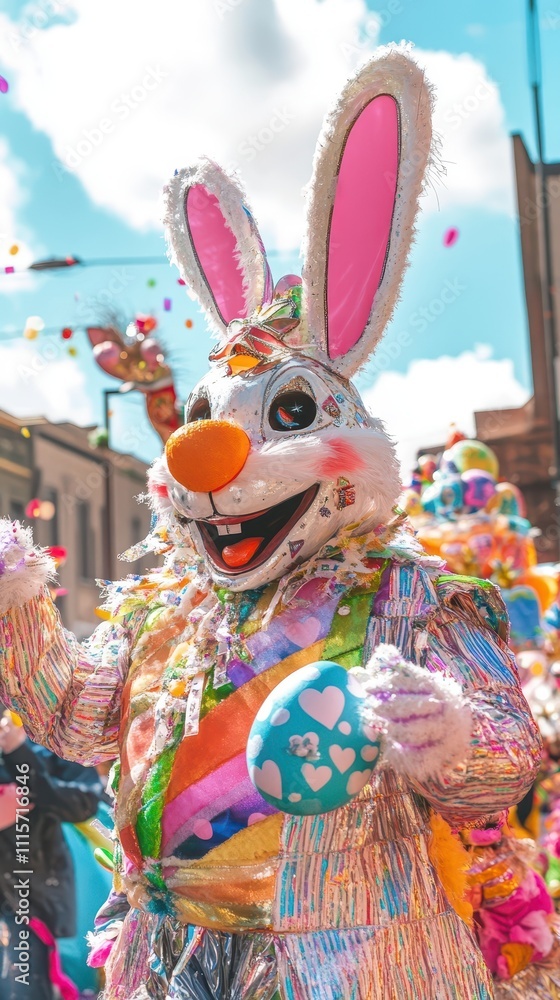 Fototapeta premium Retro Easter parade with festive floats, traditional costumes, and cheerful community celebrations under a spring sky