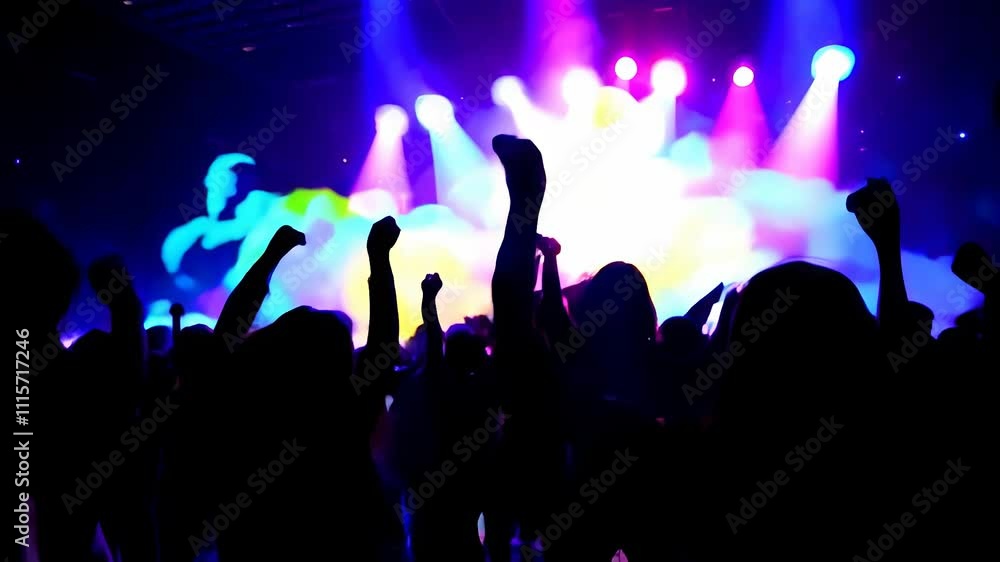 People dancing joyfully at a vibrant party under colorful lights during a night event People dancing joyfully at a vibrant party under colorful lights during a night event