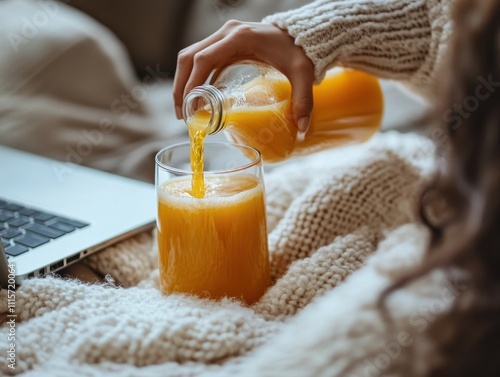 Pouring orange juice into a glass