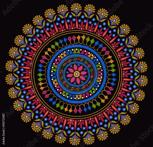 mandala design using kutch embroidery elements, suitable for home decor and print design pattern