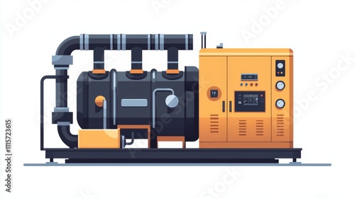 Industrial generator flat design icon with exhaust vents
