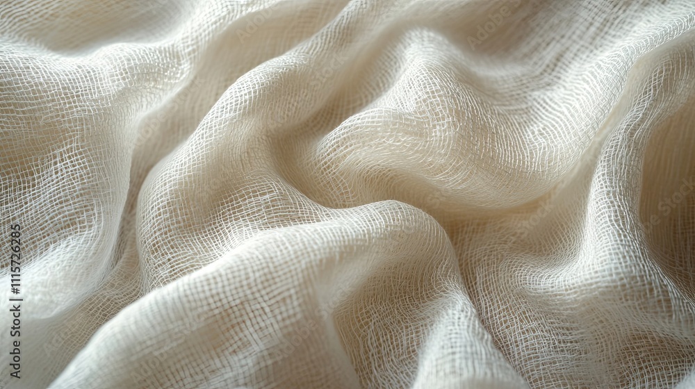 Soft Beige Gauze Fabric Draped in Gentle Waves Soft Beige Gauze Fabric Draped in Gentle Waves