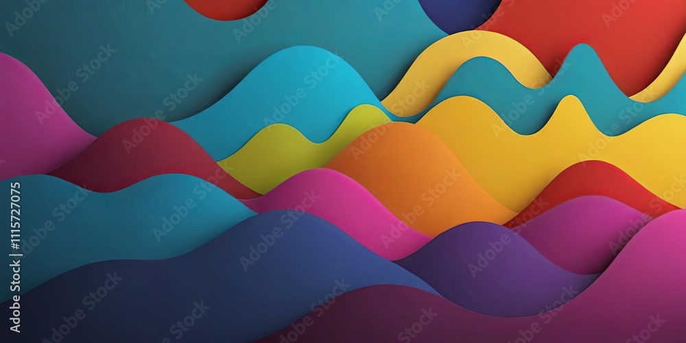 A colorful, abstract painting of waves with a rainbow background A colorful, abstract painting of waves with a rainbow background
