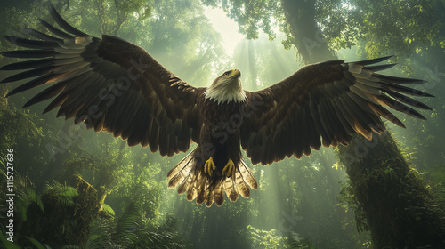 Wallpaper Mural Orzeł w pełnej chwale rozpościera swoje skrzydła na tle zielonego lasu.
 Torontodigital.ca