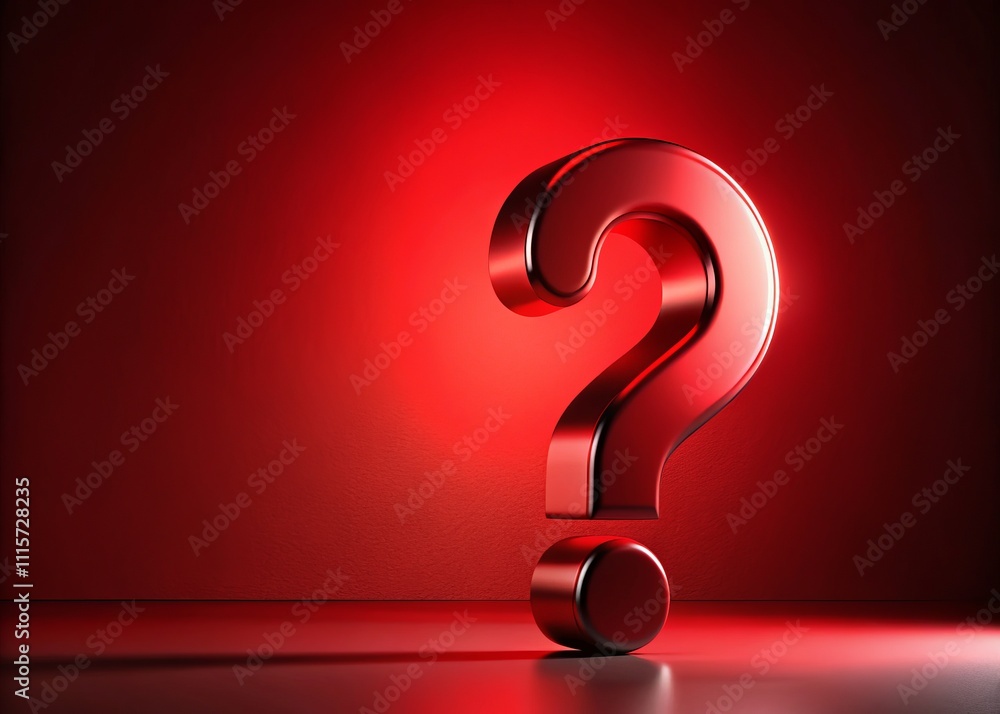 Striking Red Question Mark Illuminated on a Red Gradient Background in Low Light, Perfect for Conceptual Art, Mysteries, and Creative Projects Striking Red Question Mark Illuminated on a Red Gradient Background in Low Light, Perfect for Conceptual Art, Mysteries, and Creative Projects