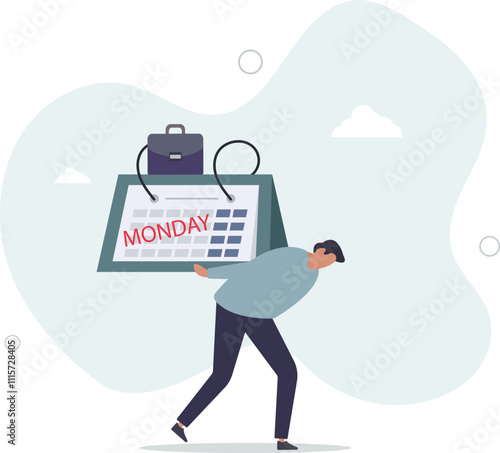 Monday blues, fatigue and fear of routine office work, depression or sadness, drowsiness and disappointment on Monday morning.flat characters.