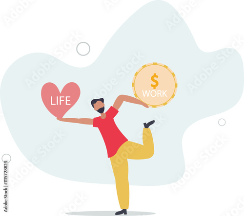 Work life balance, choose between spend your time with family and yourself or hard work to make money concept.flat characters.
