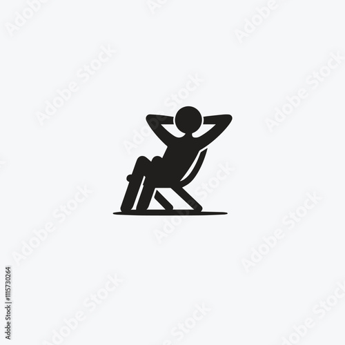 Silhouette of Person Relaxing in Chair with Hands Behind Head. Simple black silhouette of a person reclining in a chair, conveying relaxation and a carefree attitude. 