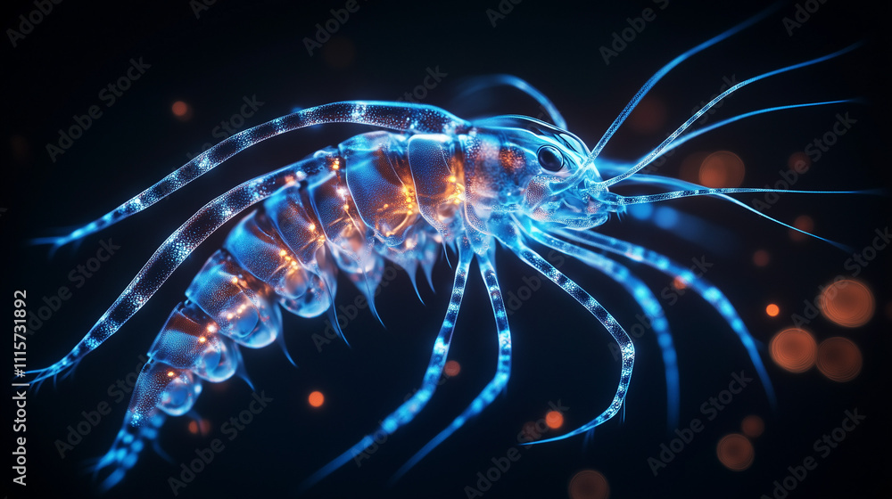 Obraz premium Hyper-realistic macro shot close-up of a single plankton with intricate details