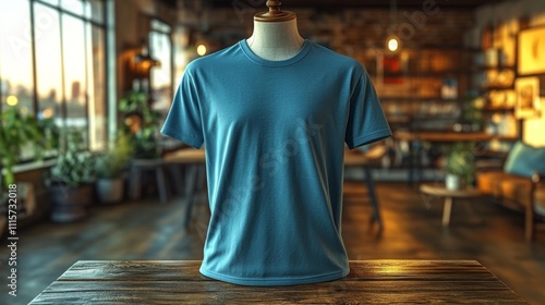 3D Render Mockup of Turquoise Henley T-Shirt on Mannequin. Generative AI photo