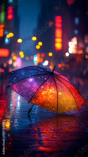 Wallpaper Mural Magical umbrella reflects city night sparkling rain drops picture Torontodigital.ca
