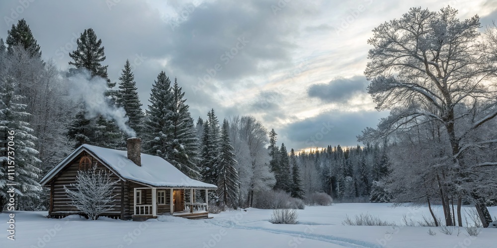 A cabin in the woods with smoke coming out of the chimney A cabin in the woods with smoke coming out of the chimney