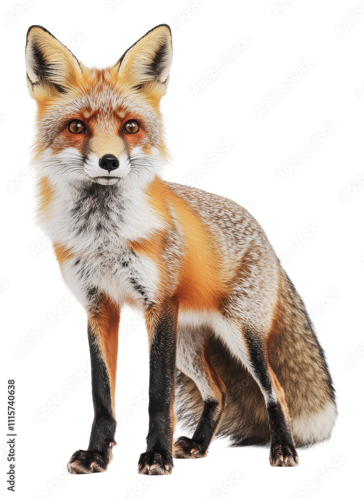 Fototapeta premium Red fox standing confidently in natural pose, cut out - stock png.