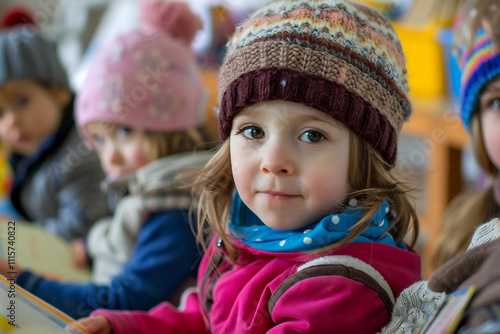 Generative AI Portrait of Young Girl in Kindergarten Setting Indoors photo