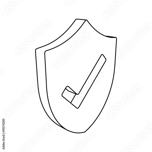 The outline of a large protection mark symbol is made with black lines. 3D view of the object in perspective. Vector illustration on white background