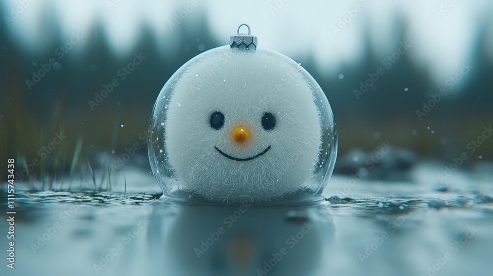 Obraz premium Cheerful Snowman Christmas Ornament in Winter Landscape