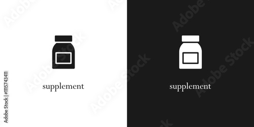 Bottle vitamin supplement icon. Dietary supplements, vitamins and minerals for human body health care. Vector