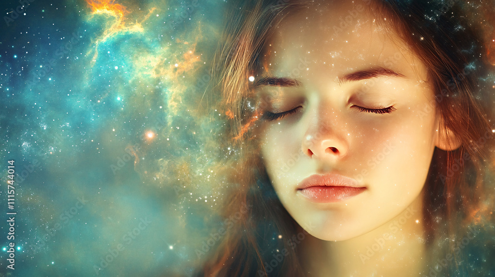 Bathed in ethereal lights, a woman closes her eyes in reflection, exemplifying a profound connection between spirituality and mental peace
Bathed in ethereal lights, a woman closes her eyes in reflection, exemplifying a profound connection between spirituality and mental peace