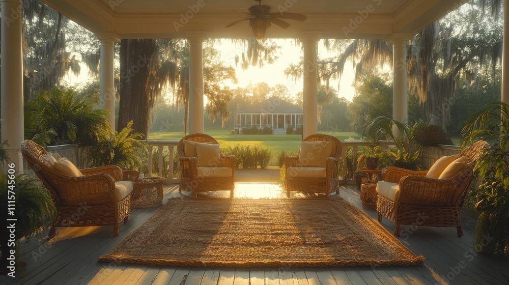 Fototapeta premium Cozy Porch Setting for Relaxation and Conversation