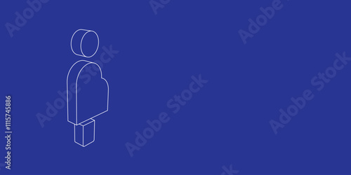 The outline of a large pregnant woman symbol made of white lines on the left. 3D view of the object in perspective. Vector illustration on indigo background
