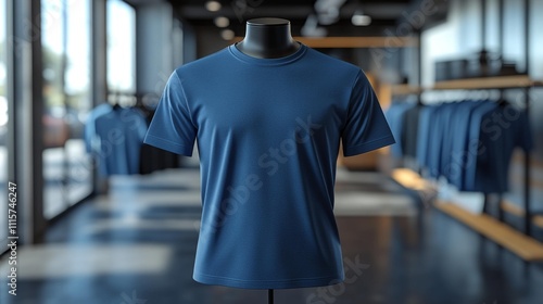 3D render of royal blue T-shirt on mannequin mockup. Generative AI