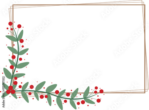 Rectangular Framed Or Wreath With Red Cherry And Green Leaves
