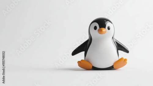 joyful penguin sliding on its belly dynamic pose on a clean white background playful and minimalistic style photo