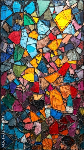 Colorful mosaic art created with vibrant glass pieces photo