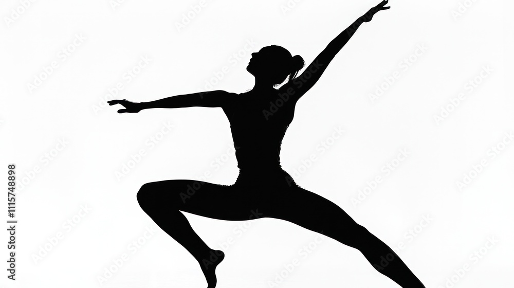 Fototapeta premium a young woman in a dynamic yoga pose, set against a pure white background. Her body