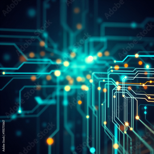 Abstract glowing circuit board background, technology and digital data concept