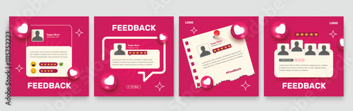 Set of Clients feedback or testimonial social media. square testimonial post template.