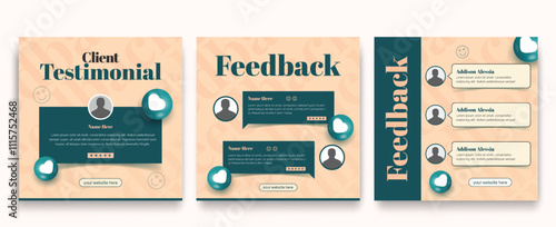 Minimalist client testimonial template design. Customer or client service feedback review post design template