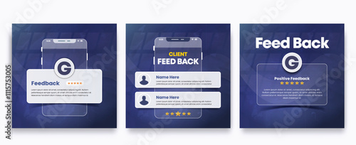 Set of Clients feedback or testimonial social media. square testimonial post template.