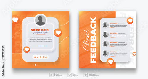 Set of Clients feedback or testimonial social media. square testimonial post template.