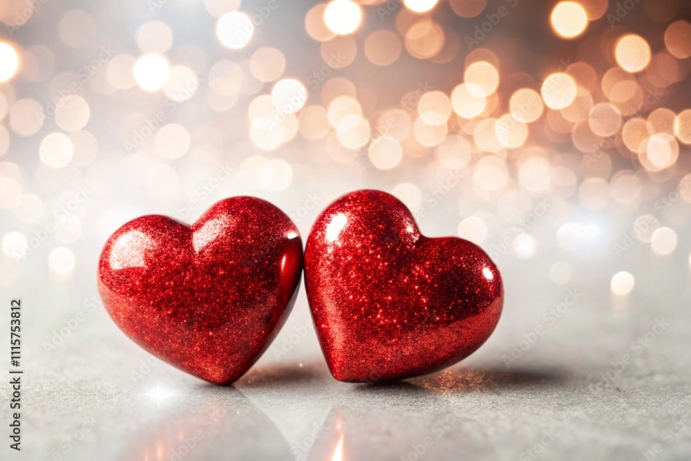 Fototapeta premium A banner for Valentine's Day. A red heart with festive lights on the sides in the background. A mock-up of an invitation card for a Valentine's Day party, a place to copy.