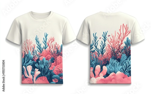 Vibrant coral reef t-shirt mockup eco-conscious fashion in an underwater setting photo