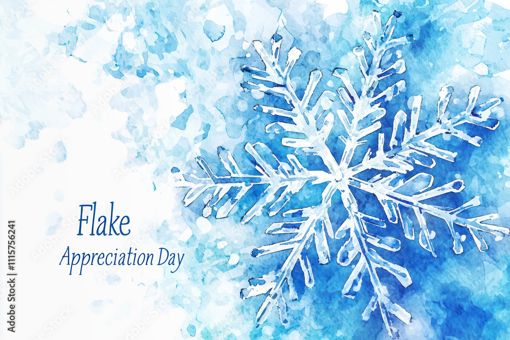 Watercolor illustration of a snowflake with blue textures for ...