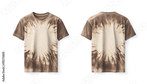 Front and back t-shirt mockup in casual studio lighting with unique tie-dye design