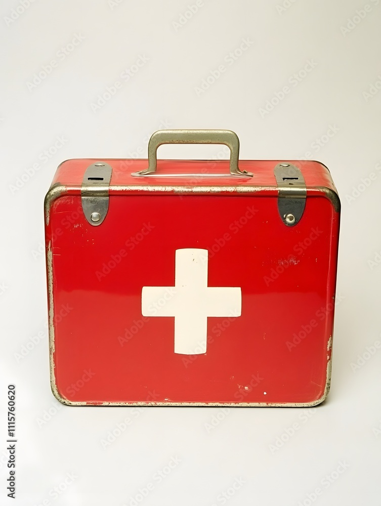 Obraz premium red cross emergency safety suitcase first aid kit bag emergency medical case