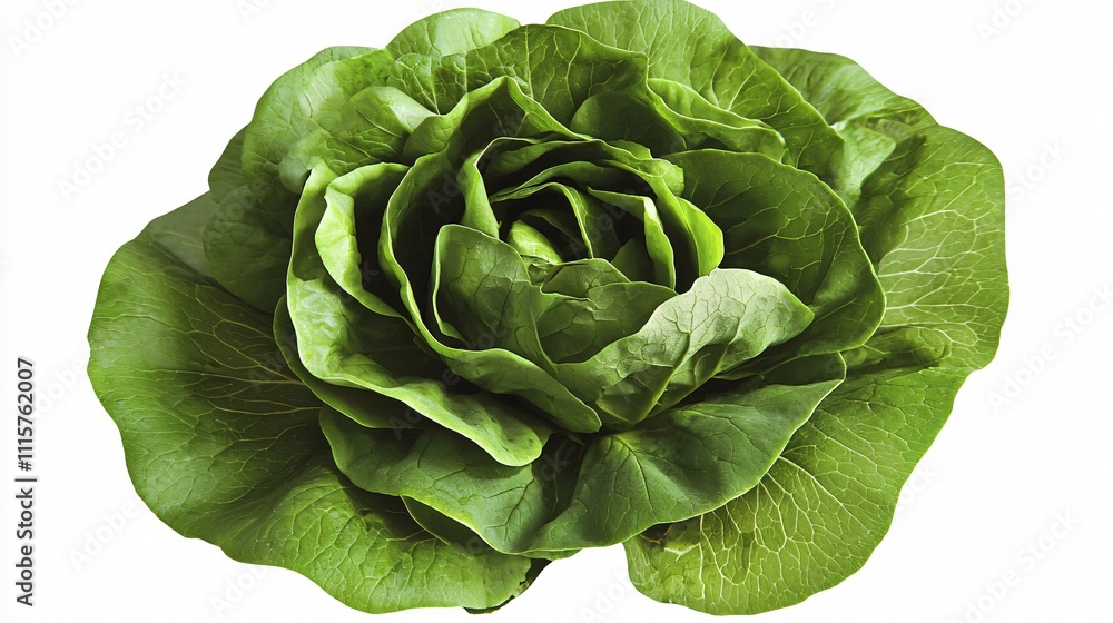 Obraz premium Fresh leafy green lettuce head isolated against a clean white background